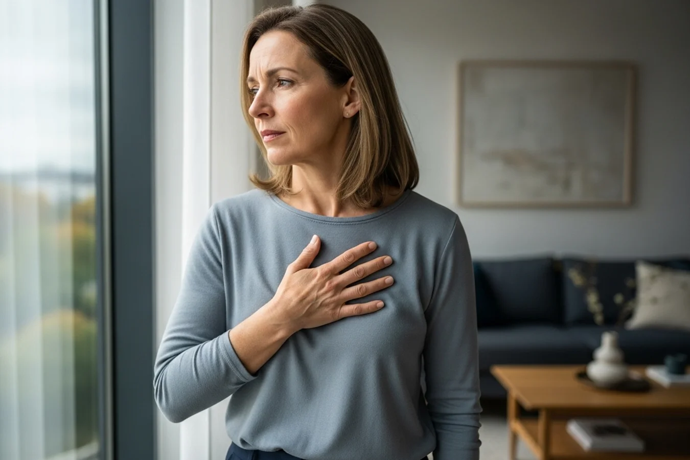 Женщина держится за грудь